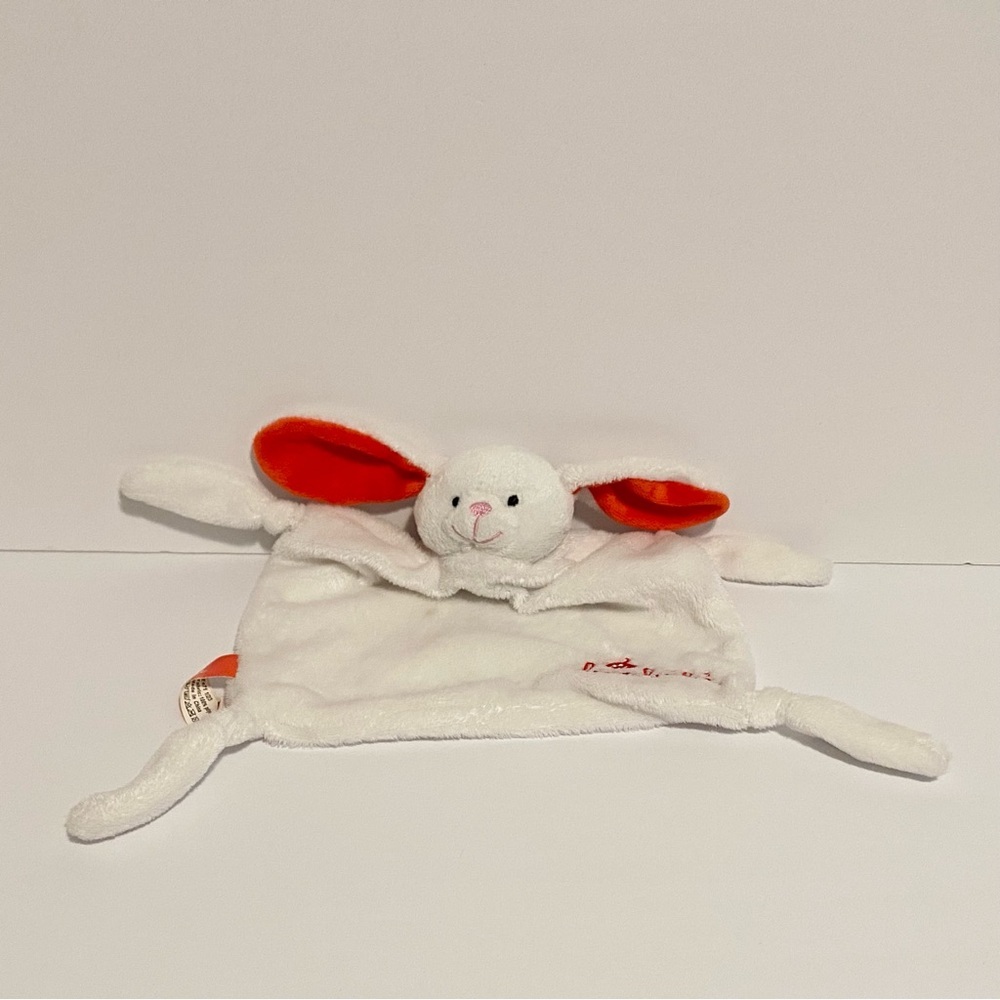 Bon Bebe Bunny Lovey White Red Baby Security Blanket Plush Soft Cuddle Toy